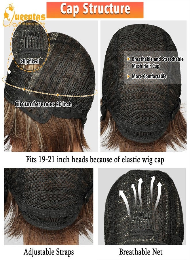 QUEENTAS Short Wigs for White Women Bob Brown Pixie Cut Wig Realistic Synthetic Brunette Wig with Bangs for Daily(Brown Mixed Blonde) - Image 5